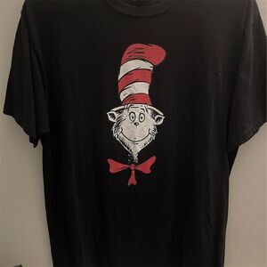 Dr. Seuss The Cat in the Hat Graphic T-Shirt Black Unisex Size L